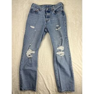 Levi's Jeans womens 27 X 30 blue Demin slim straight 501 distressed BIG E Button